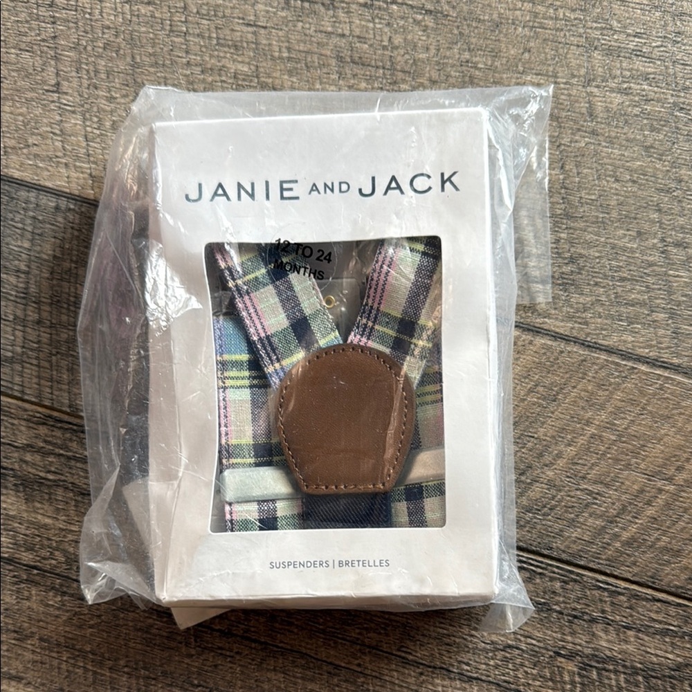 Janie and Jack Plaid Suspenders with Brown Accent